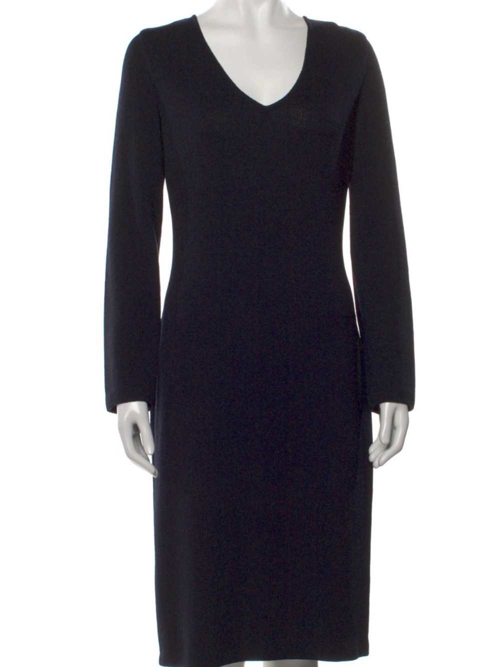 St. John Black V-Neck Long-Sleeve Santana Knit Wool Sheath Dress – Size 6 - Picture 2 of 12